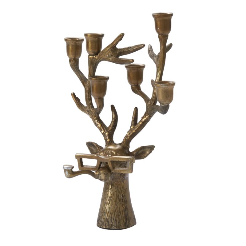 Large Bronzed Metal Frankie Stag Head Deer Antler Candelabra Candle Holder - Eric + Eloise Collection