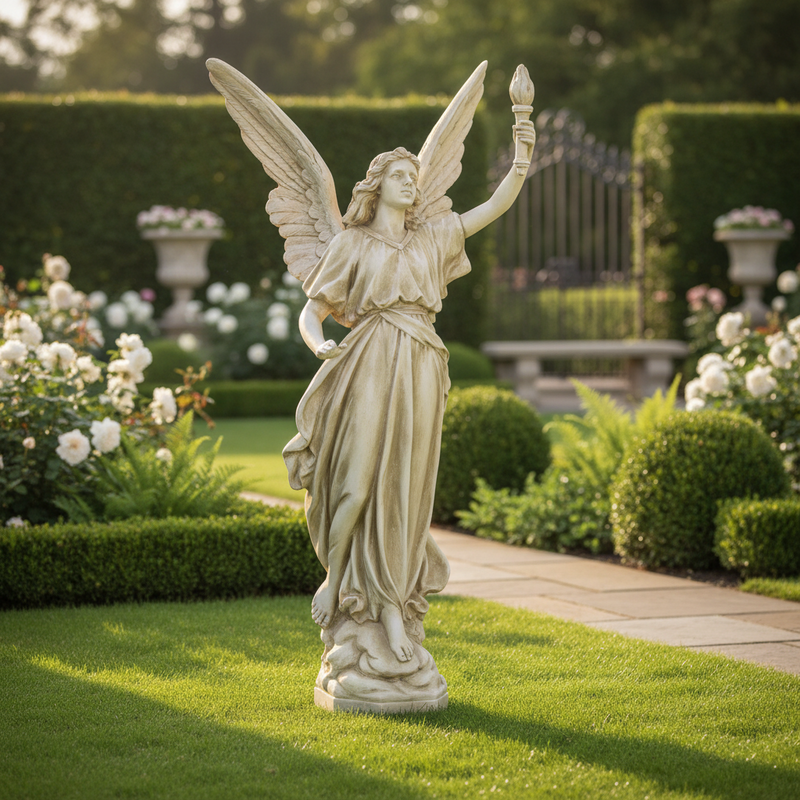 Angel With Torch Outdoor Statue (45-Inch)