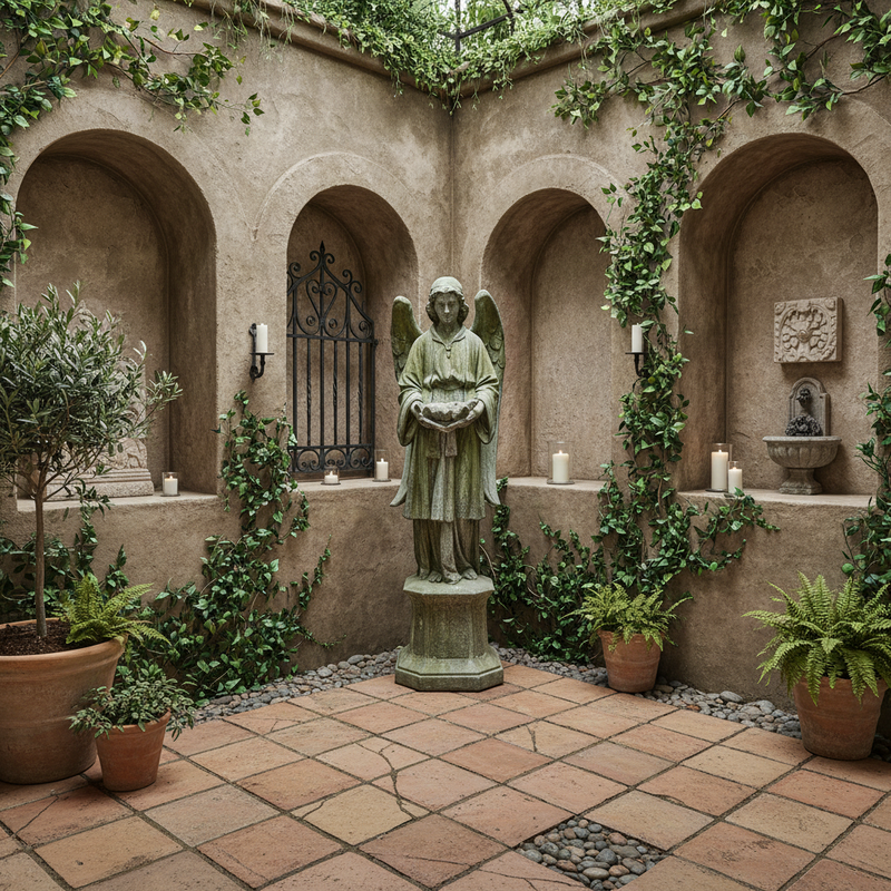 Angel On Hexagonal Base Outdoor Statue (61 - Inch) Side Angle