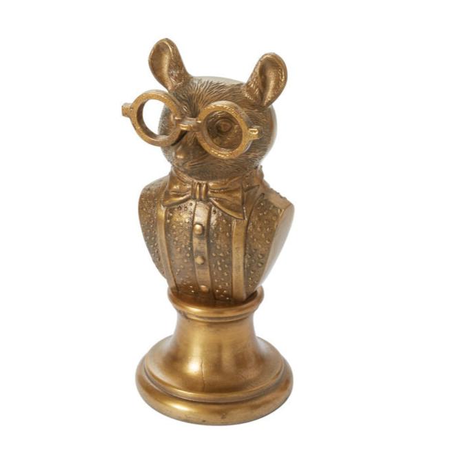Eric + Eloise Bronzed Aluminum Louie the Mouse Bust Form Tabletop Mantel Decor