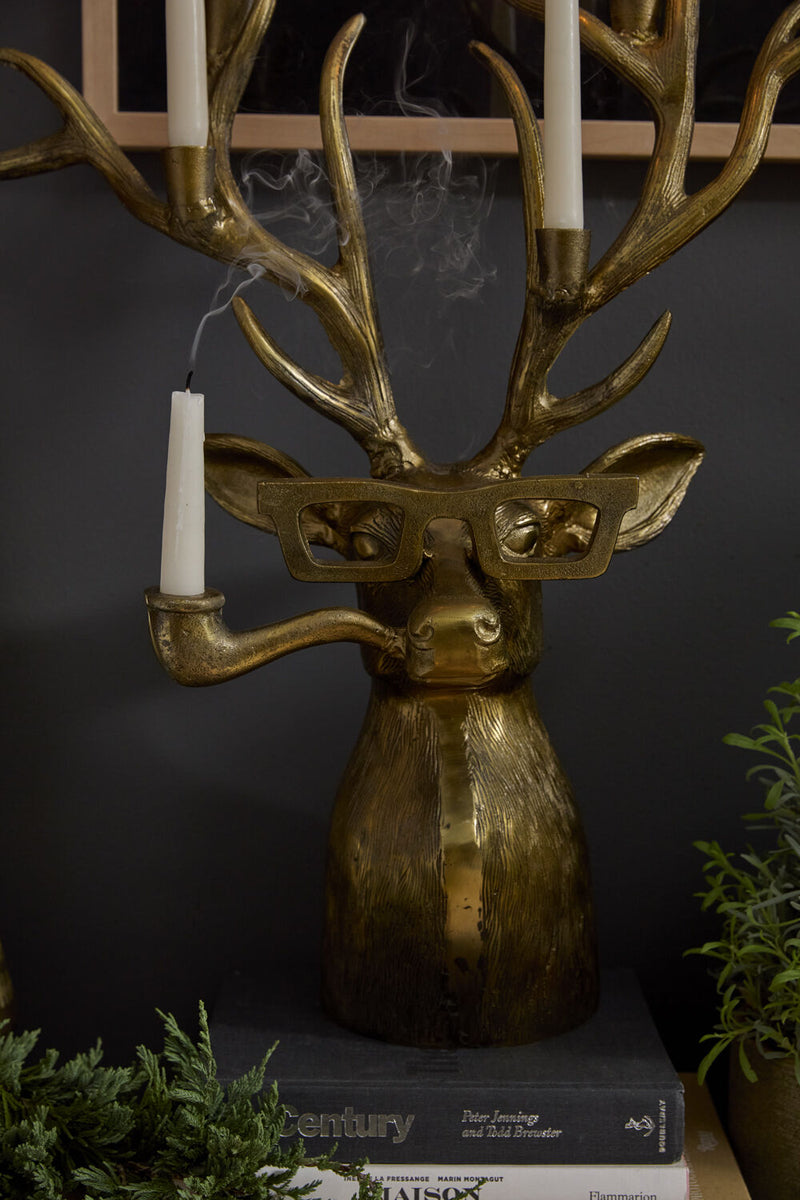 Large Bronzed Metal Frankie Stag Head Deer Antler Candelabra Candle Holder - Eric + Eloise Collection