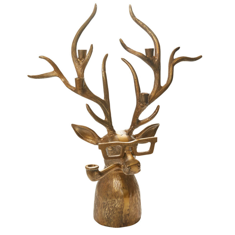 Large Bronzed Metal Frankie Stag Head Deer Antler Candelabra Candle Holder - Eric + Eloise Collection