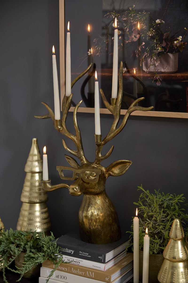 Large Bronzed Metal Frankie Stag Head Deer Antler Candelabra Candle Holder - Eric + Eloise Collection