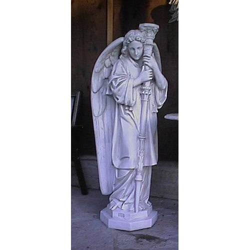 Large Winged Ceremonial Angel with Candleholder Outdoor Statue (52-Inch)