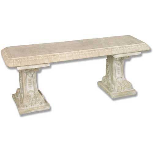 Ornate old world European bench with classical carved details and decorative pedestal legs in a Renaissance-inspired style. Side Angle