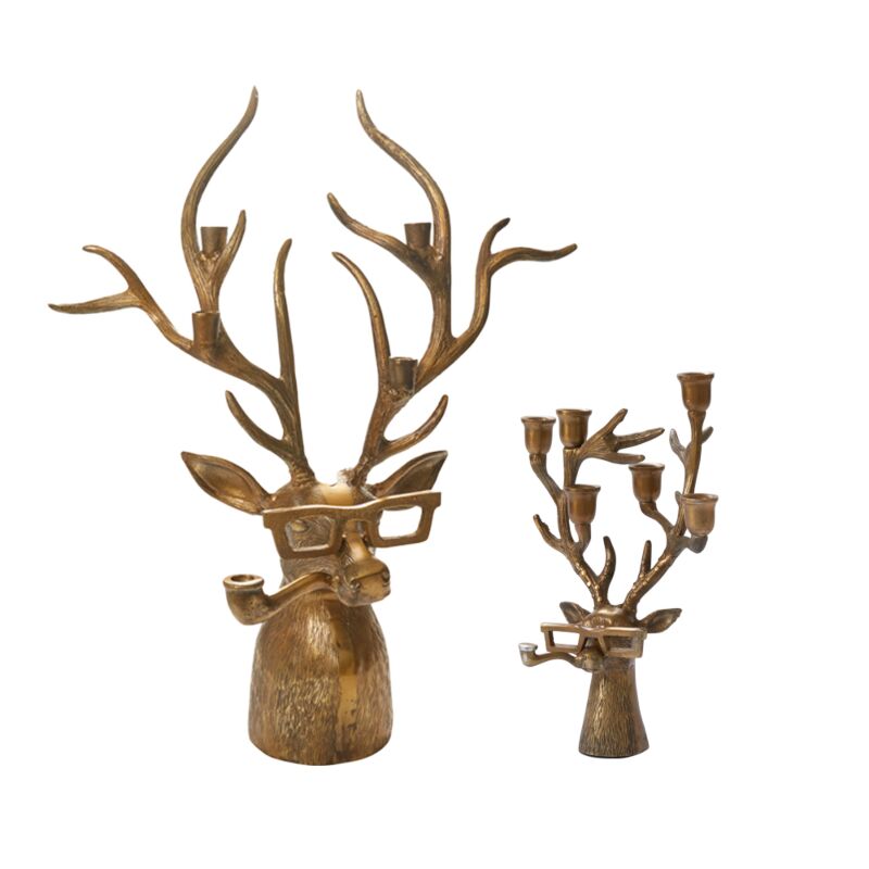 Large Bronzed Metal Frankie Stag Head Deer Antler Candelabra Candle Holder - Eric + Eloise Collection