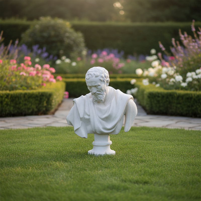 Michelangelo Bust Display Decor (32 - Inch) Side Angle