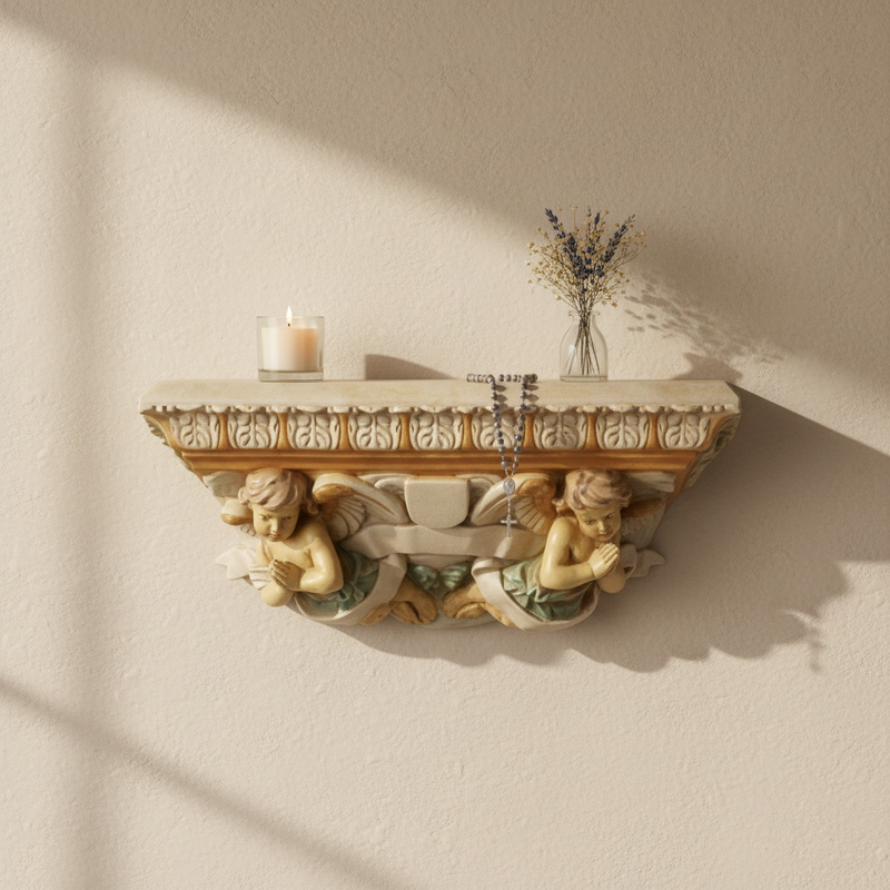 Cherub Shelf Religious Scene Statue (43 - Inch) Side Angle