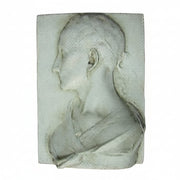 Classical bas-relief plaque featuring a woman in profile with an elegant updo, inspired by Renaissance and old world European style.