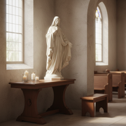 Sacred Heart statue in classical Renaissance style, featuring flowing robes and serene expression with ornate detailing. Side Angle