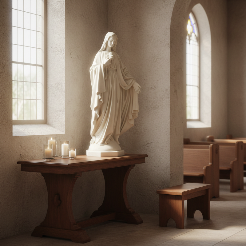 Sacred Heart statue in classical Renaissance style, featuring flowing robes and serene expression with ornate detailing. Side Angle
