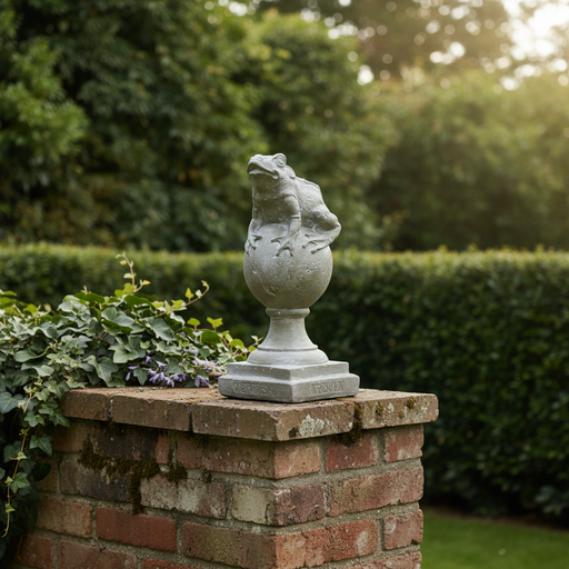 Frog on Finial Outdoor Statue (14 - Inch) Side Angle