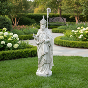 Baroque-style bishop statue with ornate robes, detailed staff, and intricate old world European religious motifs Side View