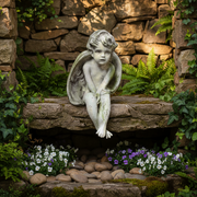 Bashful Cherub Outdoor Statue (12 - Inch) Side Angle
