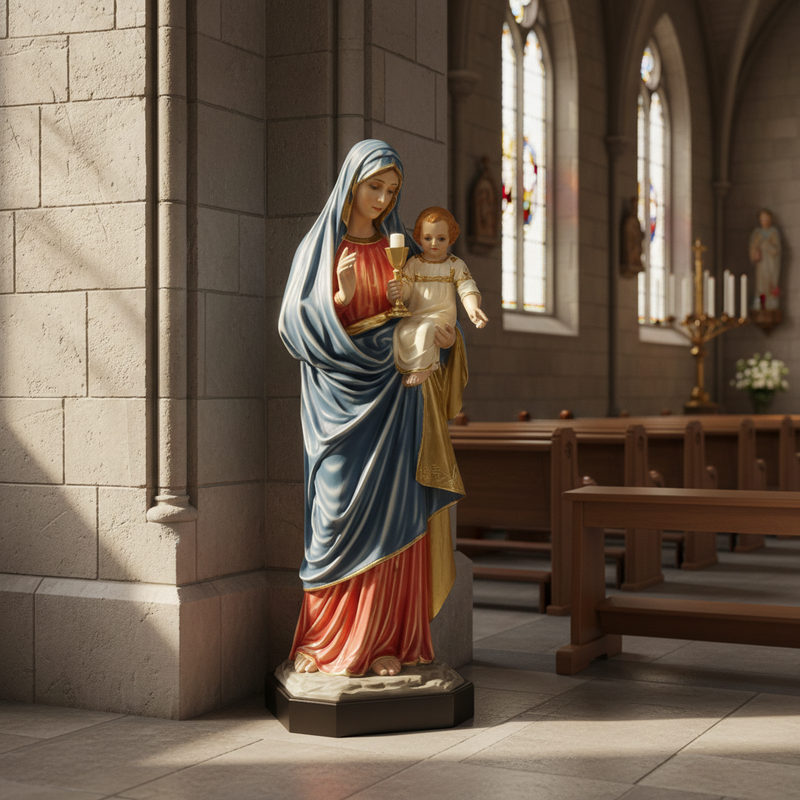 Our Lady Blessed Sacrament with Jesus Statue (67 - Inch) Side Angle