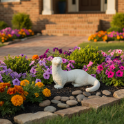 Stoat sculpture with smooth, classical lines and subtle old world European detailing in a poised, alert stance. Side Angle