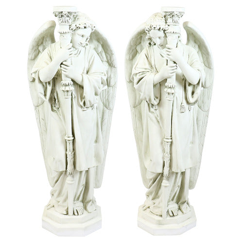 Large Winged Ceremonial Angel with Candleholder Outdoor Statue (52-Inch)