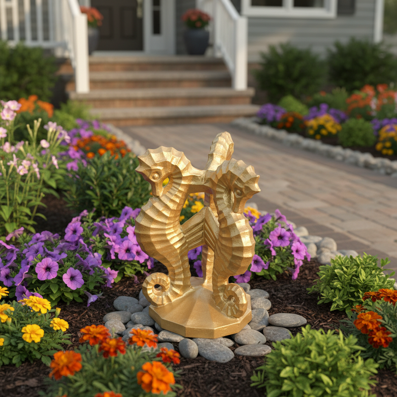 Sea Horse Garden Statue (28 - Inch) Side Angle
