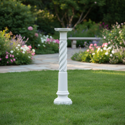 Classical column with ornate base and twisted shaft, featuring old world European and Renaissance architectural details. Side Angle