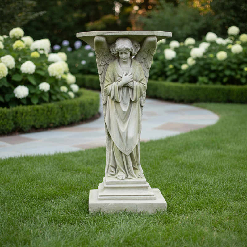 Standing Angel Pedestal Holding A Chalice Outdoor Statue (38-Inch)