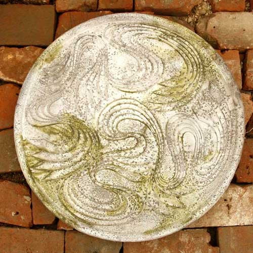 Ornate round plate featuring swirling, old world European patterns with a classical, Renaissance-inspired decorative motif. Side View