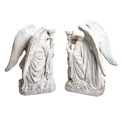 Pair Of Kneeling Angels Outdoor Statue With Candlestick (35-Inch)