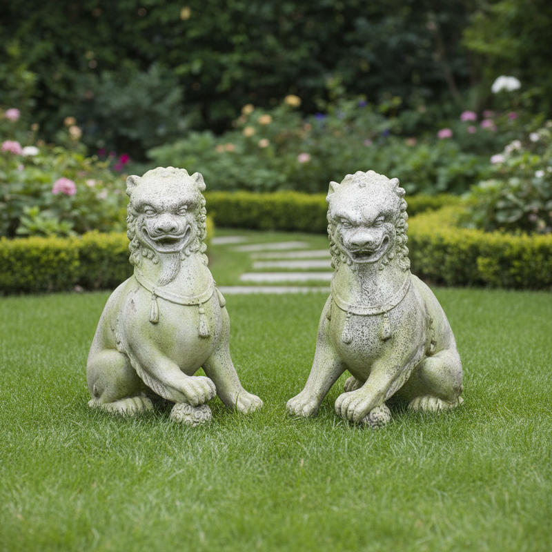 Foo Dog Garden Statue (35 - Inch) Side Angle