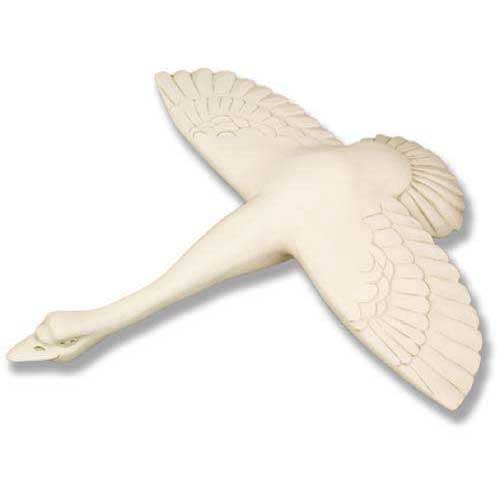 Flying swan wall sculpture with outstretched wings, featuring ornate, old world European and classical detailing.