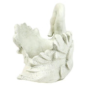 Swan planter with detailed feathers, sculpted in an old world European style with classical, ornate accents and graceful curves. Different Angle