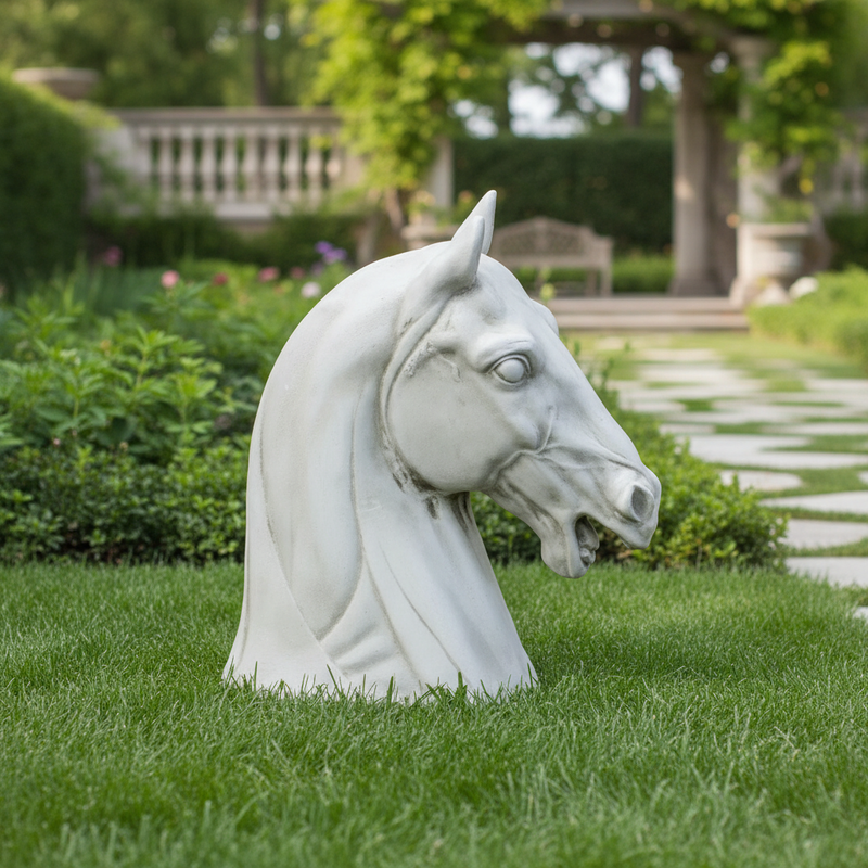Horse Head Garden Statue (13 - Inch) Side Angle