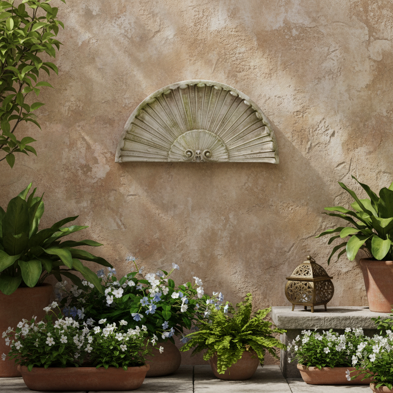 Classic Scallop Overdoor Outdoor Statue (19 - Inch) Side View