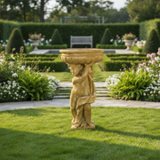 Standing Winged Cherub Holding Bowl Outdoor Statue (37 - Inch) Side Angle