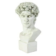 Classical Renaissance bust of a young man with curly hair, detailed facial features, and an ornate, sculpted base.