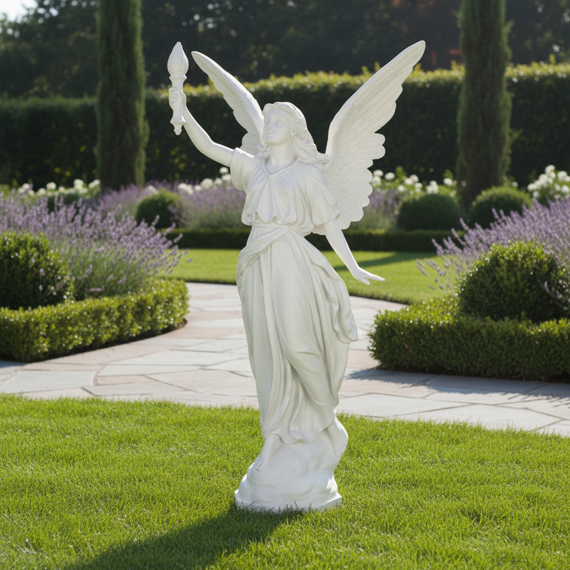 Angel With Torch Outdoor Statue (27-Inch)