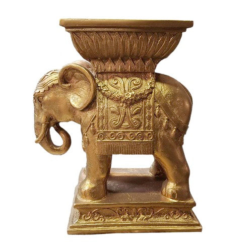 Elephant pedestal with ornate Baroque detailing, classical motifs, and old world European decorative accents.