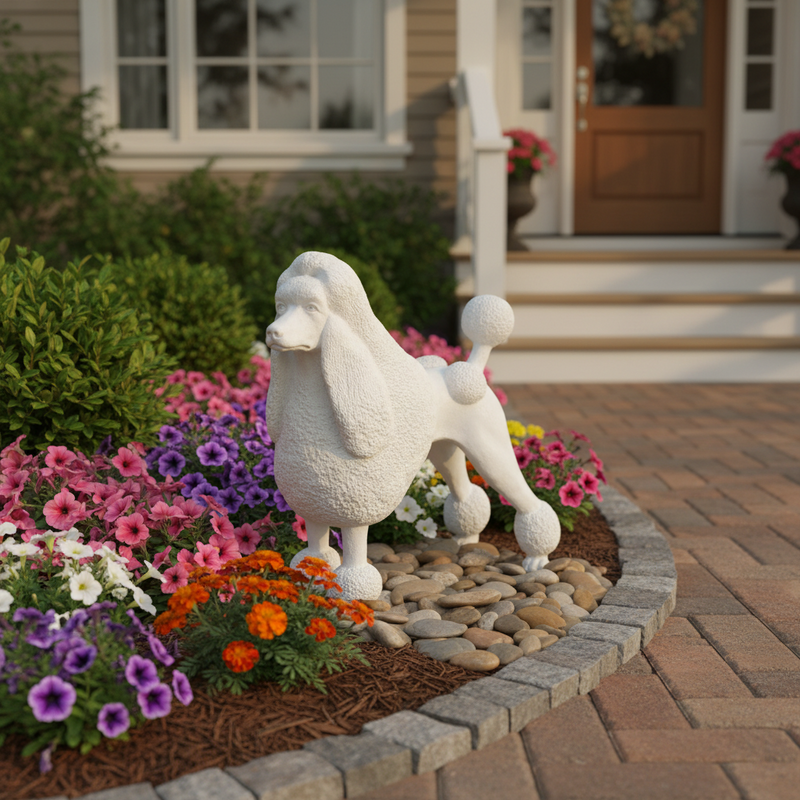 Poodle Dog Garden Statue (20 - Inch) Side Angle