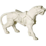 Baroque-style ornate lion statue with classical saddle and decorative harness, evoking old world European artistry.