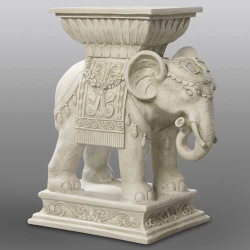 Elephant pedestal with ornate Baroque detailing, classical motifs, and old world European decorative accents. Other Angle
