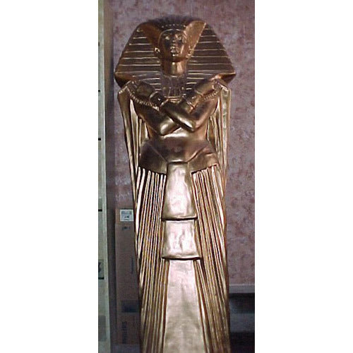 Pharaoh sarcophagus statue with crossed arms, ornate headdress, and detailed ancient Egyptian styling, classical and regal theme