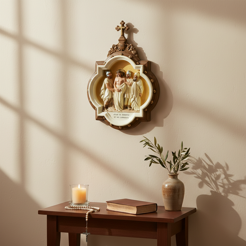 Chapel Wall Plaque Stations of the Cross Number 10 (13.5 - Inch) Side Angle