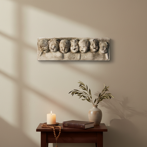 Baby Faces Wall Plaque Outdoor Statue (19 - Inch) Side Angle