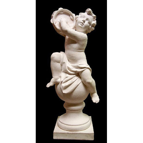 Cherub on Finial Tambourine Outdoor Statue (39 - Inch)