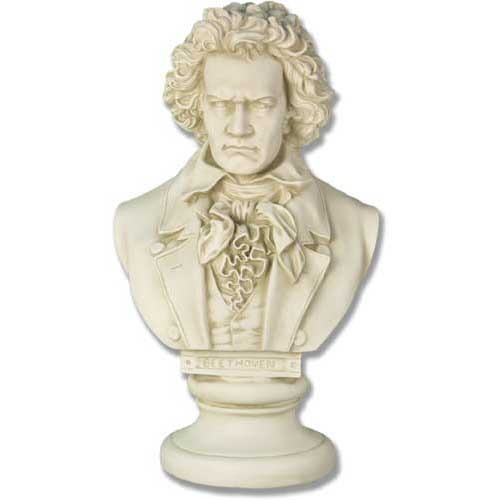 Classical Beethoven bust with ornate detailing, old world European style, expressive facial features, and Renaissance-inspired attire.