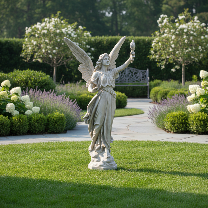 Angel With Torch Outdoor Statue (27-Inch)