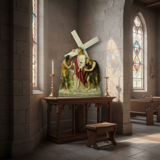 Jesus Receiving the Cross Statue (20 - Inch) Side Angle