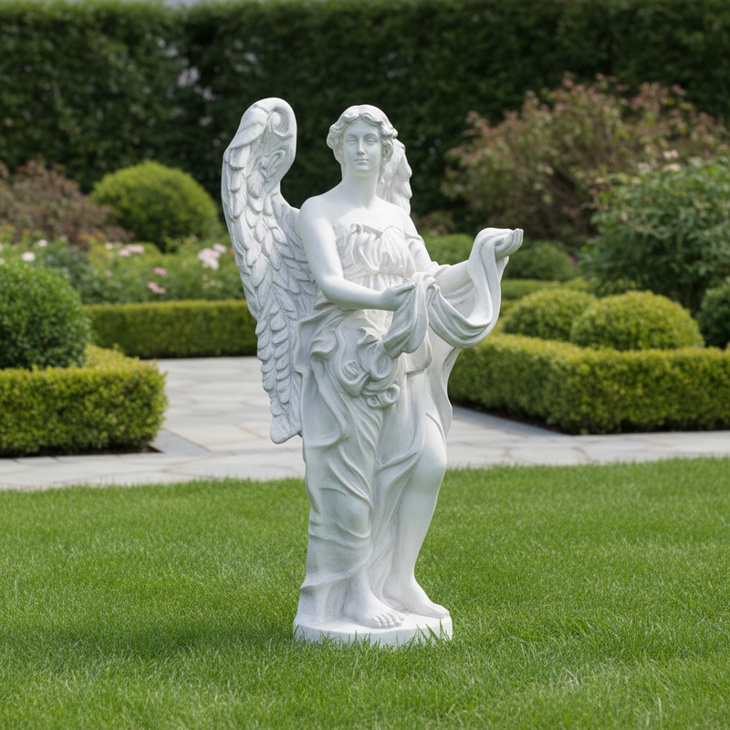 Protective Winged Angel on Base Outdoor Statue (108-Inch)