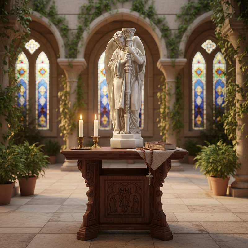 Large Winged Guardian Angels with Candleholder Outdoor Statue (27 - Inch) Side Angle
