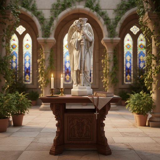 Large Winged Guardian Angels with Candleholder Outdoor Statue (27 - Inch) Side Angle