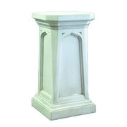 Pedestal with Gothic-inspired arches and classical lines, featuring ornate old world European architectural detailing.