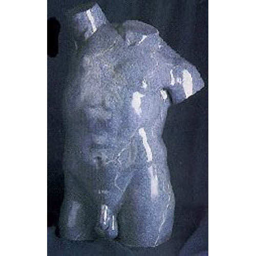 Classical Greek male torso sculpture with detailed musculature and an unfinished, fragmented form, evoking ancient European artistry.